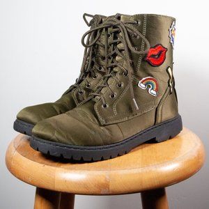 Green Combat Boots with Pop Art Patches